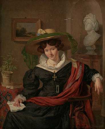 路易斯罗耶的妻子卡罗莱纳·弗雷德里卡·克斯特的肖像`Portrait of Carolina Frederica Kerst, Wife of Louis Royer (1830) by Charles van Beveren