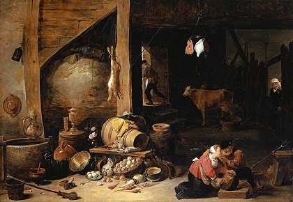 在马厩里`In the Stable (1643) by David Teniers The Younger