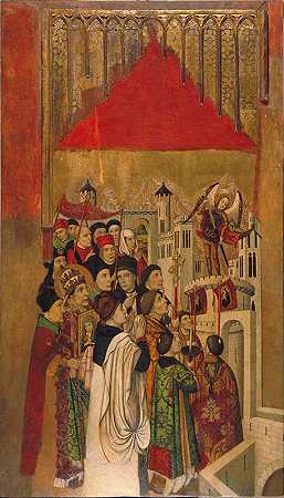 圣迈克尔在圣&城堡的幻影安杰洛`Apparition of Saint Michael at the Castle of SantAngelo (Around 1455~1460) by Jaume Huguet  