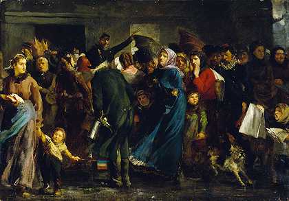 1871年屠宰场的尾巴`La queue à la boucherie en 1871 (1871) by Clément-Auguste Andrieux