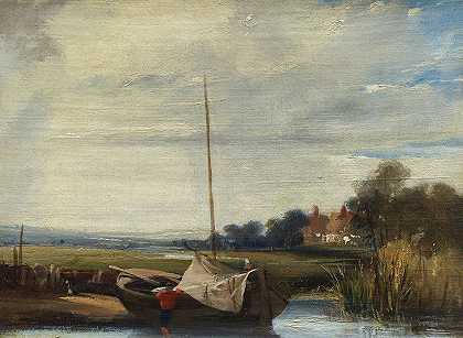 诺曼底的一条河`A River in Normandy (1824–1825) by Richard Parkes Bonington