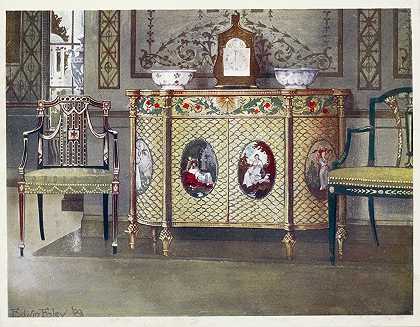 Edwin Foley绘制的马桶和椅子`Painted commode and chairs (1910 ~ 1911) by Edwin Foley