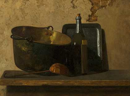 约翰·弗雷德里克·佩托（John Frederick Peto）的葡萄酒和黄铜炖锅（法国浓汤的制备）`Wine and Brass Stewing Kettle (Preparation of French Potage) (circa 1890s) by John Frederick Peto