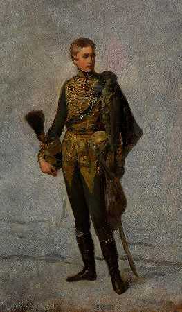 年轻时穿着轻骑兵制服的弗朗茨·约瑟夫一世皇帝`Kaiser Franz Joseph I. als Jüngling in Husarenuniform (1848) by Friedrich von Amerling