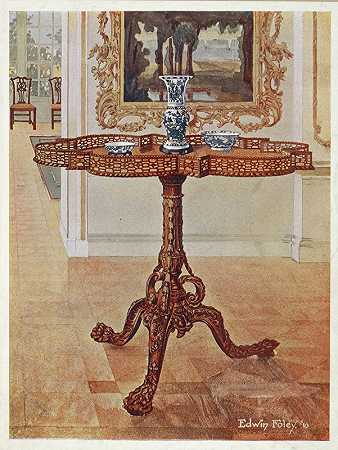 Edwin Foley设计的异形镶框画廊桌子`Shaped fret~rimmed gallery table (1910 ~ 1911) by Edwin Foley