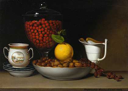 静物画-草莓，坚果拉斐尔·皮尔`Still Life – Strawberries, Nuts (1822) by Raphaelle Peale