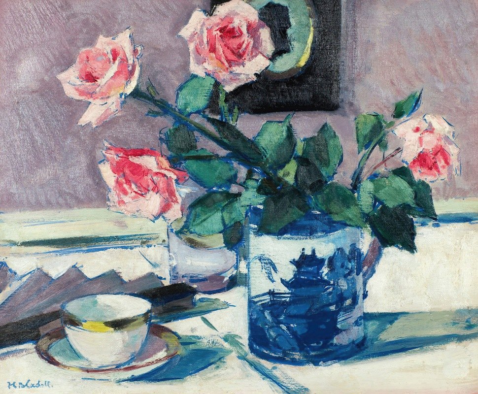 弗朗西斯·坎贝尔·博伊洛·卡德尔的《粉红玫瑰》`Pink Roses by Francis Campbell Boileau Cadell