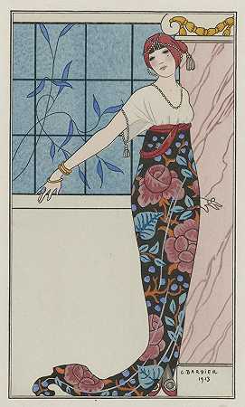 晚装，`Grande robe du soir, (1913) by George Barbier