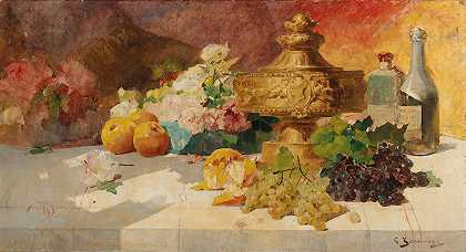 Georges Jeannin的大型水果静物画`Large Still Life with Fruit by Georges Jeannin