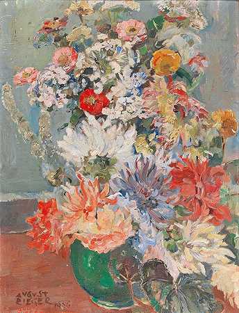 八月的一束夏日鲜花`A bouquet of summer flowers (1936) by August Rieger
