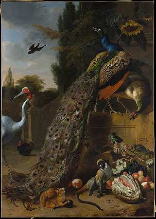 孔雀`Peacocks (1683) by Melchior d&;Hondecoeter
