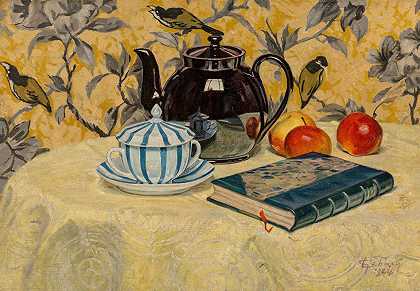 乔治·埃米尔·勒巴克的《黑茶壶》`La théière noire (The black teapot) (1924) by Georges Emile Lebacq