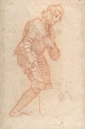 穿着盔甲跪着的年轻人`Kneeling Youth in Armour (1611–89) by Baldassarre Franceschini