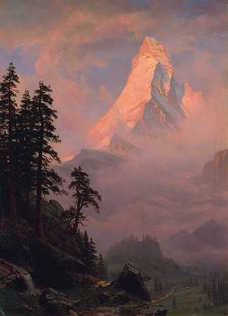 马特宏峰日出`Sunrise on the Matterhorn (after 1875) by Albert Bierstadt