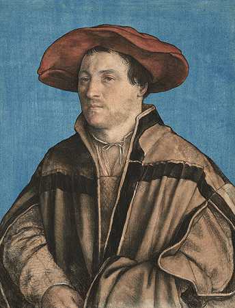 一个戴红色贝雷帽的男人的肖像`Portrait of a man in a red beret (early 1530s) by Hans Holbein The Younger