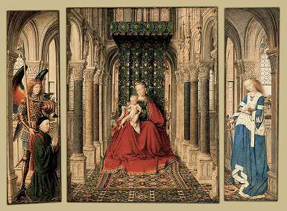 玛丽和孩子、圣迈克尔和凯瑟琳三联画`Triptych of Mary and Child, St. Michael, and the Catherine (1437) by Jan van Eyck