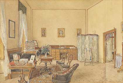 室内鸟笼由弗兰兹·阿尔特设计`Interieur mit Vogelkäfig (1899) by Franz Alt