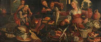 厨房场景`Kitchen Scene (1560 ~ 1565) by Pieter Aertsen