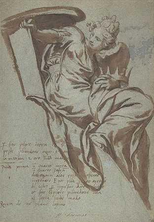 手持石碑和王冠的有翅膀的女性形象`Winged Female Figure Holding a Tablet and a Crown (1524–1606) by Paolo Farinati