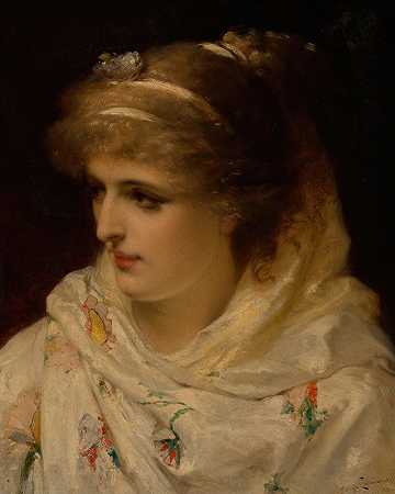 年轻的美女`A young beauty (1881) by Pierre Olivier Joseph Coomans