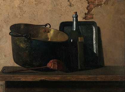 约翰·弗雷德里克·佩托（John Frederick Peto）的葡萄酒和黄铜炖锅（法国浓汤的制备）`Wine And Brass Stewing Kettle (Preparation Of French Potage) (ca 1890s) by John Frederick Peto
