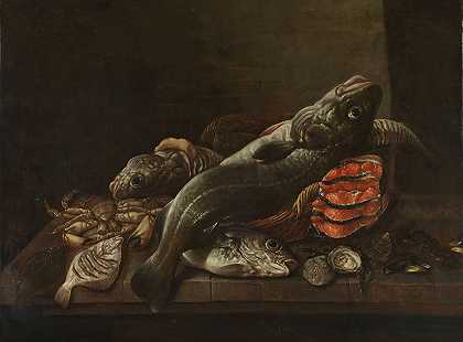 Isaac van Duynen的《鱼与静物》`Still Life with Fish (1645 ~ 1681) by Isaac van Duynen