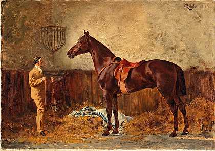 骑行前`Vor dem Ausritt (1866) by Carl Rudolf Huber