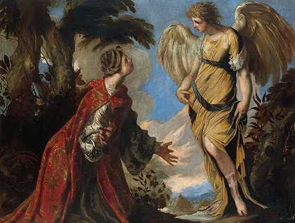 夏甲和天使`Hagar and the Angel (ca. 1657) by Francesco Maffei