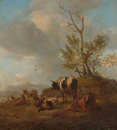 动物景观`Landscape with Animals (1650 ~ 1694) by Willem Romeyn