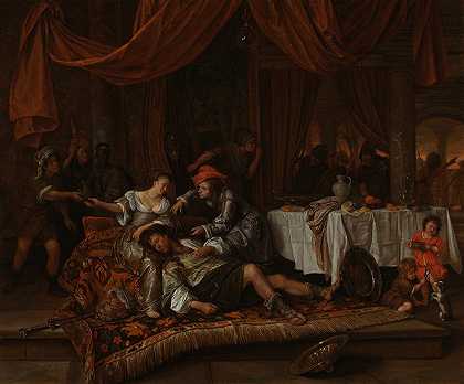 参孙和黛利拉`Samson and Delilah (1668) by Jan Steen