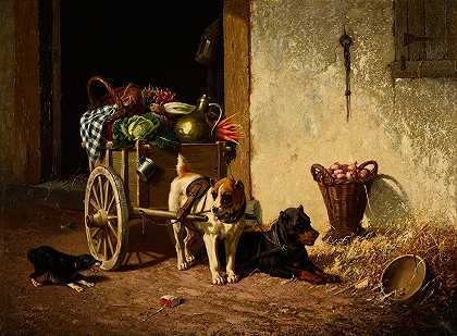 牵引钩`Attelage de chiens (1874) by Charles Thomas