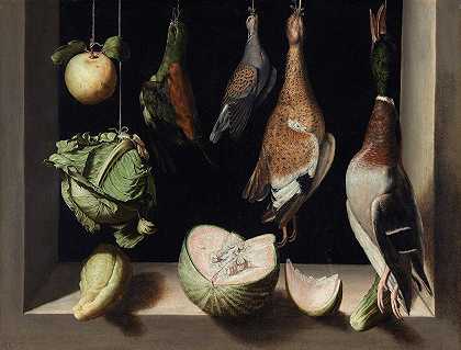 胡安·桑切斯·科坦的《猎鸟静物》`Still Life with Game Fowl (1600) by Juan Sánchez Cotán