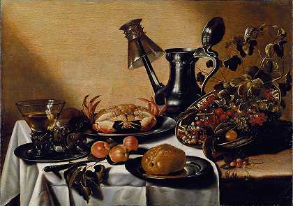 Pieter Claesz之后的螃蟹和水果静物画`Still Life with Crab and Fruit by After Pieter Claesz