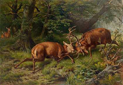 斗鹿`Kämpfende Hirsche (1887) by Franz Xaver von Pausinger