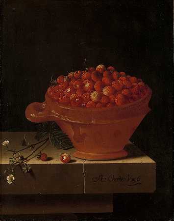 阿德里安·库特（Adriaen Coorte）在石头底座上放了一碗草莓`A Bowl of Strawberries on a Stone Plinth (1696) by Adriaen Coorte