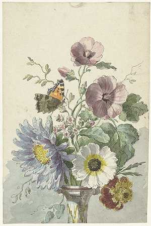 一束花和一只蝴蝶`Bouquet of Flowers with a Butterfly (1763 ~ 1825) by Willem van Leen