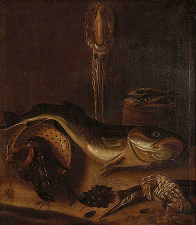 A.范·多夫的《鱼与静物》`Still Life with Fish (1625 ~ 1675) by A. van Doeff