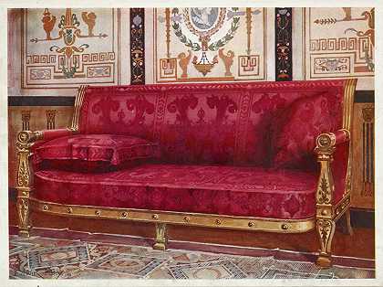 雕花镀金沙发，覆盖着埃德温·弗利的玫瑰锦缎`Carved gilt couch covered in rose brocade de Lyons (1910 ~ 1911) by Edwin Foley