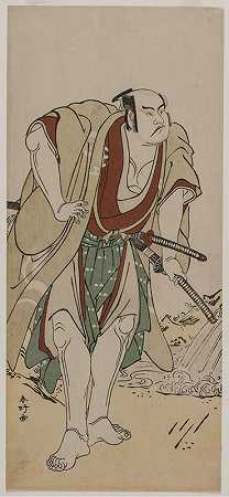 大谷弘治三世扮演站在小溪边的武士`Otani Hiroji III as a Samurai Standing Beside a Stream (c. 1780) by Katsukawa Shunkō