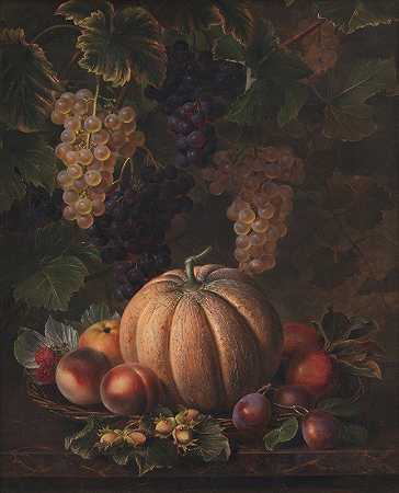 各种水果，包括约翰·劳伦兹·詹森（Johan Laurentz Jensen）的甜瓜和葡萄`Various Fruits, Including Melon And Grapes (1852) by Johan Laurentz Jensen