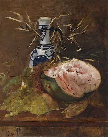 卡尔·冯·梅罗德的《瓜果静物》`Früchtestillleben Mit Melone by Carl Von Merode