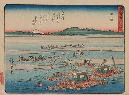 东海道五宿三杉，Pl.24`Tokaido gojusantsugi, Pl.24 (1868~1912) by Andō Hiroshige