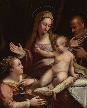 亚历山大圣凯瑟琳的神圣家庭`The Holy Family with Saint Catherine of Alexandria (1581) by Lavinia Fontana