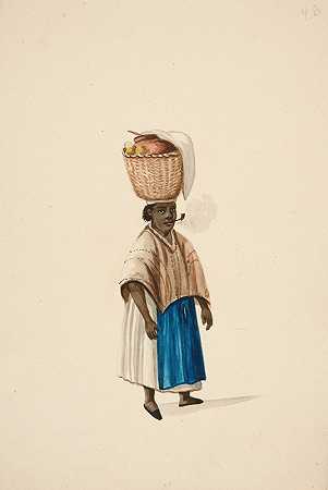 头上顶着篮子的女人`Woman with Basket on her Head (ca. 1850) by Francisco Fierro