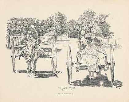 短暂的调情`A passing flirtation (1899) by J. Campbel Phillips