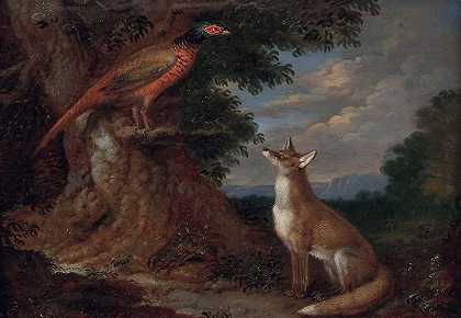 风景中的狐狸和野鸡`Fuchs Und Fasan In Landschaft by Anton Enzinger