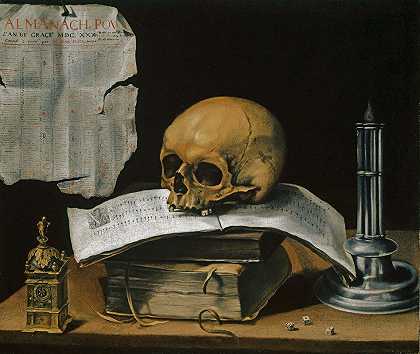 塞巴斯蒂安·斯托斯科普夫的《带骷髅的瓦尼塔斯静物》`Vanitas Still Life With Skull (1630) by Sebastian Stoskopff