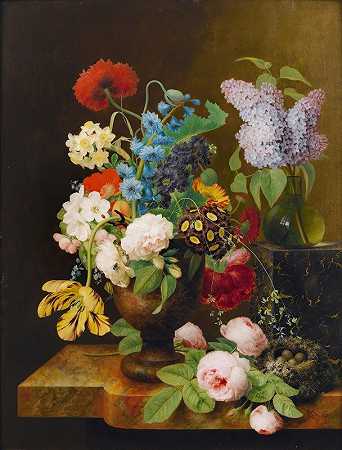 乔治·弗雷德里克·齐塞尔的花瓶`Vase Of Flowers by George Frederik Ziesel