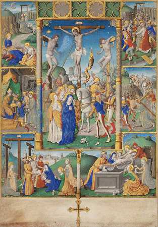 六个激情故事的耶稣受难记`The Crucifixion with Six Passion Stories (1490) by Master of Jacques de Besançon
