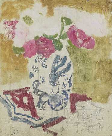 乔治·亨德里克·布雷特纳的粉色花朵花瓶`Vase with Pink Flowers (c. 1880 ~ c. 1923) by George Hendrik Breitner